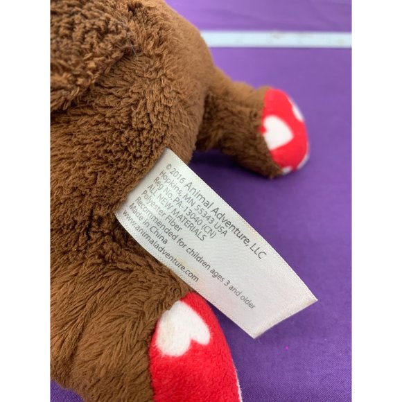 2016 Animal Adventures Brown Dog Red with White Hearts Paws Ears Plastic Eyes la - Picture 6 of 9